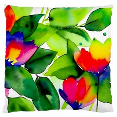 Watercolor Flowers Leaves Foliage Nature Floral Spring Standard Premium Plush Fleece Cushion Case (two Sides) by Maspions