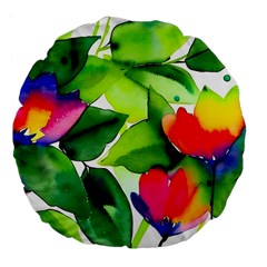 Watercolor Flowers Leaves Foliage Nature Floral Spring Large 18  Premium Flano Round Cushions by Maspions