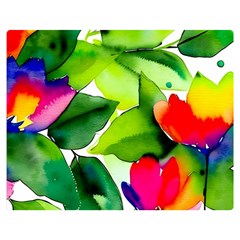 Watercolor Flowers Leaves Foliage Nature Floral Spring Two Sides Premium Plush Fleece Blanket (teen Size)