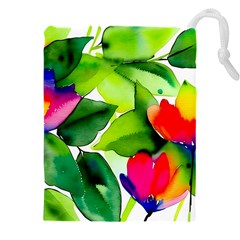 Watercolor Flowers Leaves Foliage Nature Floral Spring Drawstring Pouch (5xl)