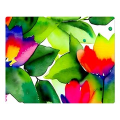 Watercolor Flowers Leaves Foliage Nature Floral Spring Premium Plush Fleece Blanket (large)