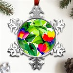 Watercolor Flowers Leaves Foliage Nature Floral Spring Metal Small Snowflake Ornament Front