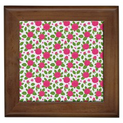 Flowers Leaves Roses Pattern Floral Nature Background Framed Tile