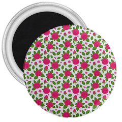 Flowers Leaves Roses Pattern Floral Nature Background 3  Magnets