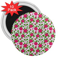 Flowers Leaves Roses Pattern Floral Nature Background 3  Magnets (10 Pack) 