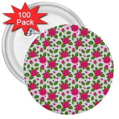 Flowers Leaves Roses Pattern Floral Nature Background 3  Buttons (100 Pack) 