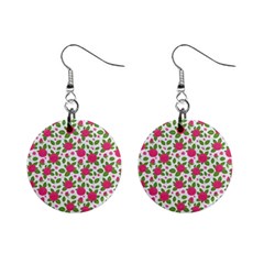 Flowers Leaves Roses Pattern Floral Nature Background Mini Button Earrings