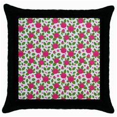 Flowers Leaves Roses Pattern Floral Nature Background Throw Pillow Case (black)