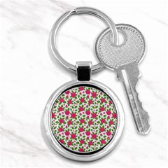 Flowers Leaves Roses Pattern Floral Nature Background Key Chain (round)