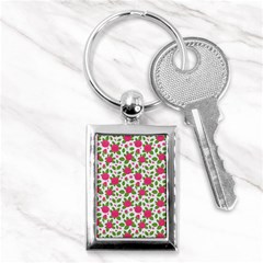 Flowers Leaves Roses Pattern Floral Nature Background Key Chain (rectangle)