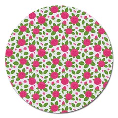 Flowers Leaves Roses Pattern Floral Nature Background Magnet 5  (round)