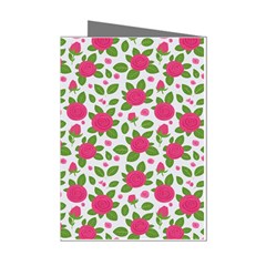 Flowers Leaves Roses Pattern Floral Nature Background Mini Greeting Cards (pkg Of 8)