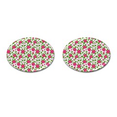 Flowers Leaves Roses Pattern Floral Nature Background Cufflinks (oval)