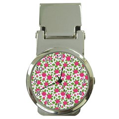 Flowers Leaves Roses Pattern Floral Nature Background Money Clip Watches