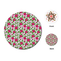 Flowers Leaves Roses Pattern Floral Nature Background Playing Cards Single Design (round)