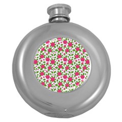 Flowers Leaves Roses Pattern Floral Nature Background Round Hip Flask (5 Oz)