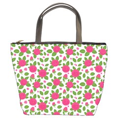 Flowers Leaves Roses Pattern Floral Nature Background Bucket Bag