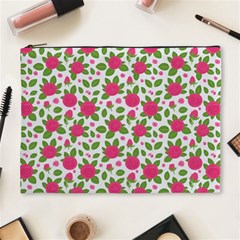 Flowers Leaves Roses Pattern Floral Nature Background Cosmetic Bag (xl)