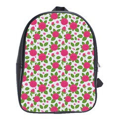 Flowers Leaves Roses Pattern Floral Nature Background School Bag (large)