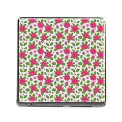 Flowers Leaves Roses Pattern Floral Nature Background Memory Card Reader (square 5 Slot)