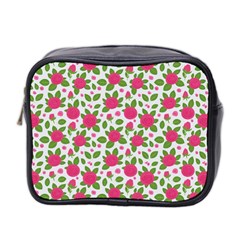 Flowers Leaves Roses Pattern Floral Nature Background Mini Toiletries Bag (two Sides)