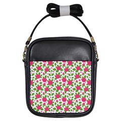 Flowers Leaves Roses Pattern Floral Nature Background Girls Sling Bag