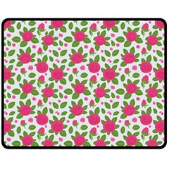 Flowers Leaves Roses Pattern Floral Nature Background Fleece Blanket (medium) by Maspions