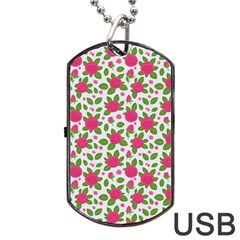 Flowers Leaves Roses Pattern Floral Nature Background Dog Tag Usb Flash (two Sides)