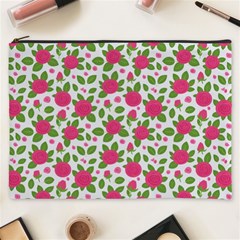 Flowers Leaves Roses Pattern Floral Nature Background Cosmetic Bag (xxxl)