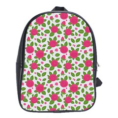 Flowers Leaves Roses Pattern Floral Nature Background School Bag (xl)