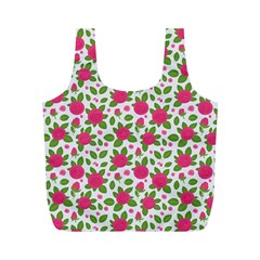 Flowers Leaves Roses Pattern Floral Nature Background Full Print Recycle Bag (m)