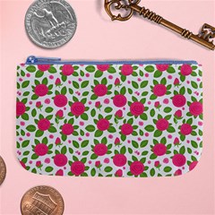 Flowers Leaves Roses Pattern Floral Nature Background Large Coin Purse