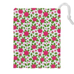 Flowers Leaves Roses Pattern Floral Nature Background Drawstring Pouch (5xl)