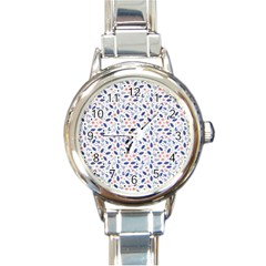 Background Pattern Floral Leaves Flowers Round Italian Charm Watch