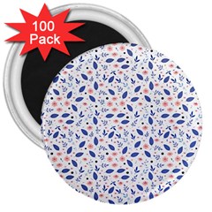 Background Pattern Floral Leaves Flowers 3  Magnets (100 Pack)