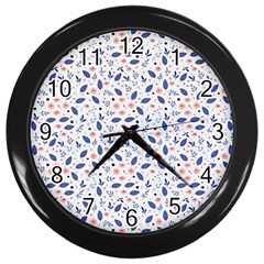 Background Pattern Floral Leaves Flowers Wall Clock (black)