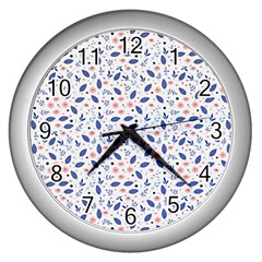 Background Pattern Floral Leaves Flowers Wall Clock (silver)