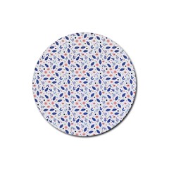 Background Pattern Floral Leaves Flowers Rubber Round Coaster (4 Pack)