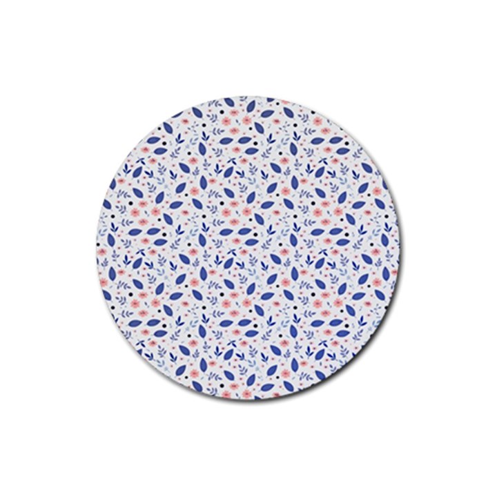 Background Pattern Floral Leaves Flowers Rubber Round Coaster (4 pack)