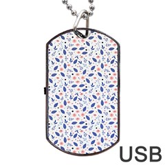 Background Pattern Floral Leaves Flowers Dog Tag Usb Flash (one Side)