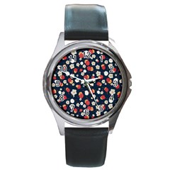 Flowers Pattern Floral Antique Floral Nature Flower Graphic Round Metal Watch by Maspions