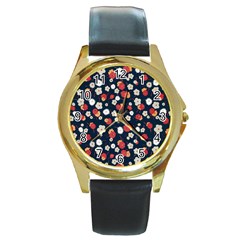 Flowers Pattern Floral Antique Floral Nature Flower Graphic Round Gold Metal Watch