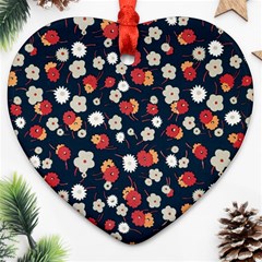 Flowers Pattern Floral Antique Floral Nature Flower Graphic Heart Ornament (two Sides)