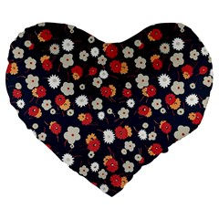 Flowers Pattern Floral Antique Floral Nature Flower Graphic Large 19  Premium Flano Heart Shape Cushions