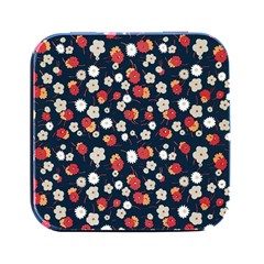 Flowers Pattern Floral Antique Floral Nature Flower Graphic Square Metal Box (black)