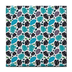 Leaves Monstera Pattern Nature Blue Purple Mauve Flora Tile Coaster