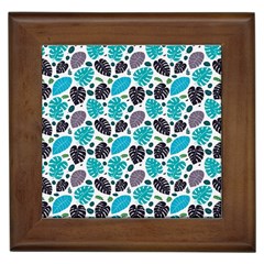 Leaves Monstera Pattern Nature Blue Purple Mauve Flora Framed Tile