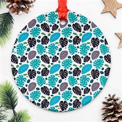 Leaves Monstera Pattern Nature Blue Purple Mauve Flora Ornament (round)