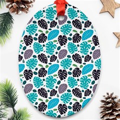 Leaves Monstera Pattern Nature Blue Purple Mauve Flora Ornament (oval)