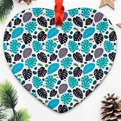 Leaves Monstera Pattern Nature Blue Purple Mauve Flora Ornament (heart)